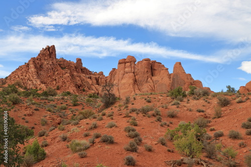 Sandstone monuments looking at each other, Arches National Park