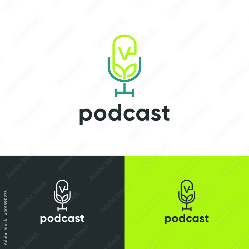 Initial letter V Podcast audio record logo design vector. Modern flat minimalist concept Initial letter V Podcast audio record logo design vector. Modern flat minimalist concept