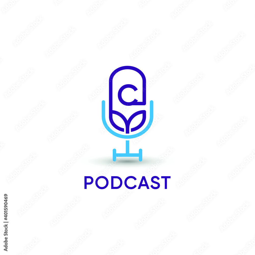 Initial letter C Podcast audio record logo design vector. Modern flat minimalist concept Initial letter C Podcast audio record logo design vector. Modern flat minimalist concept
