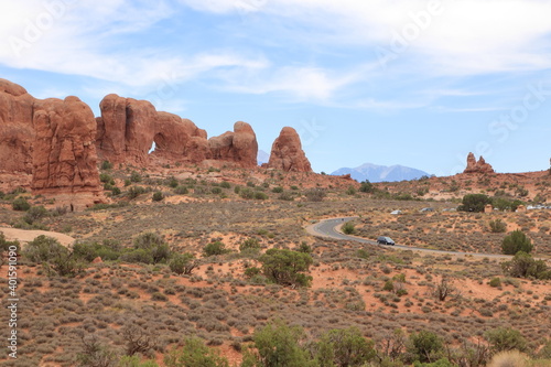 Arches National Park scenic byway winds through sandstone landscapes