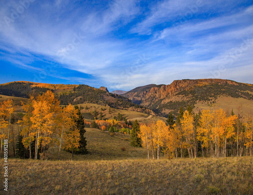 Scenic fall color drive in the aspens of the Rocky Mountains of Colorado photo