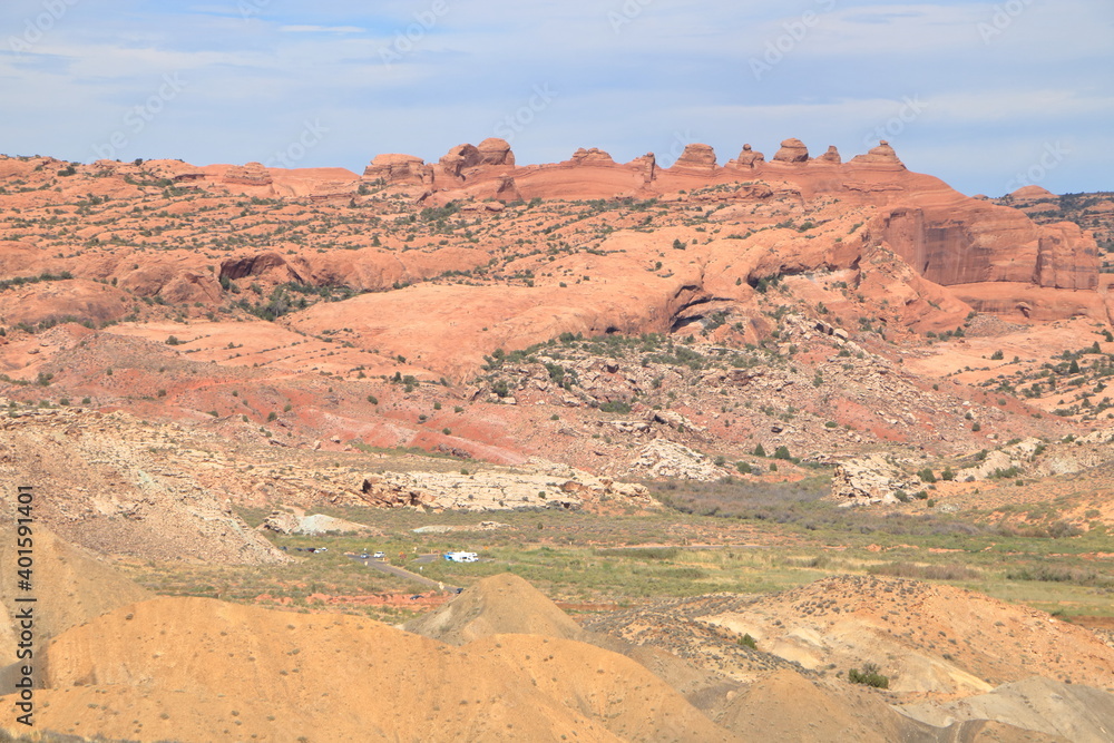 Salt Valley and red rock formations beyond, Arches National Park, Utah