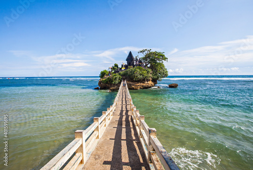 A hinduism temple in a small island in Bale Kambang beach, a tourist destination in Southern Malang, East Java, Indonesia