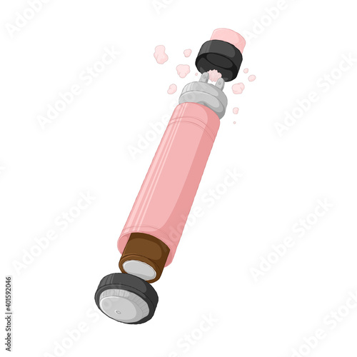 Mech mod vape construction with rebuildable dripping atomizer. E-cigarette concept. Electronic cigarette scheme. Colorful Vector illustration in cartoons style. Isolated on white background.