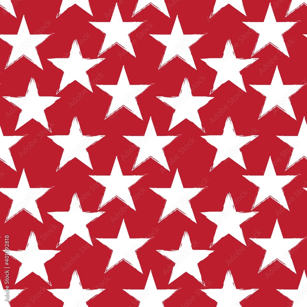 Fototapeta premium Red Stars brush stroke seamless pattern background