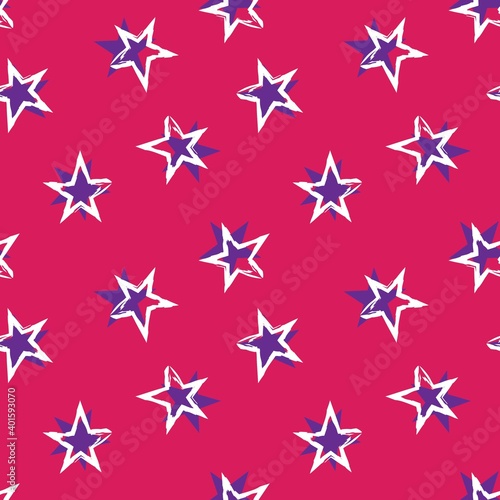 Pink Stars brush stroke seamless pattern background