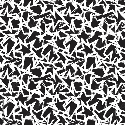 Black and White Stars brush stroke seamless pattern background