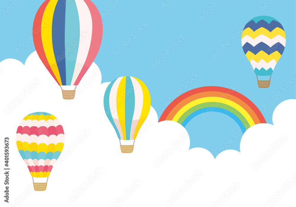 カラフルな気球と青空と虹の背景イラスト Stock Vector Adobe Stock