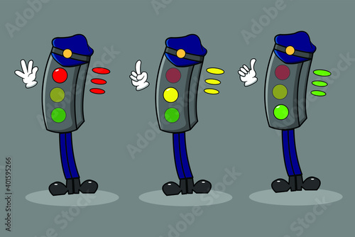 Traffic light vector design illustration with police attribute and using some hand symbols