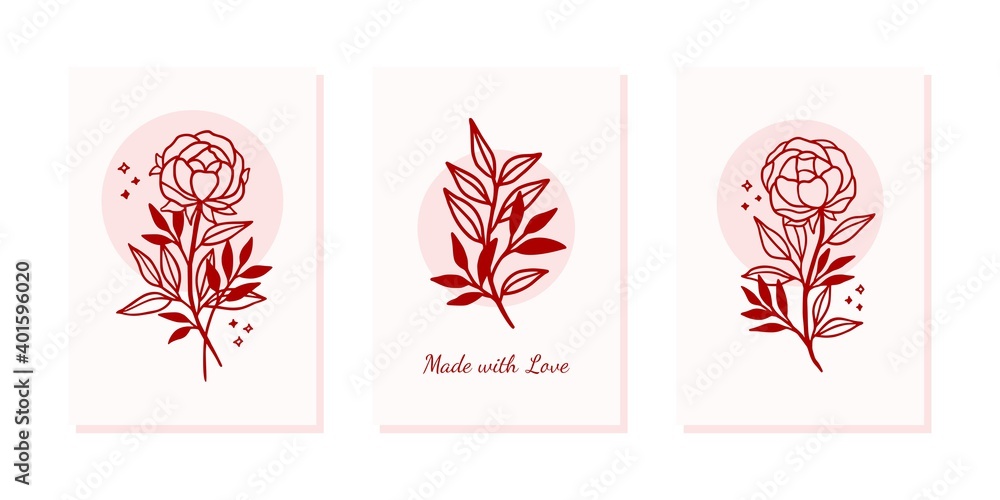 Valentine's day card template with flower and leaf branch elements Valentine's day card template with flower and leaf branch elements