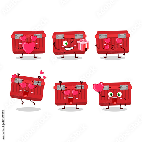 Red toolbox cartoon character with love cute emoticon