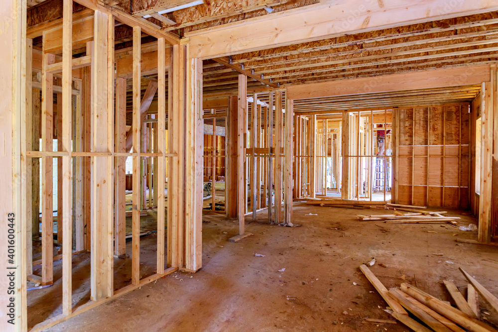 Fototapeta premium New residential home framing interior view construction new house