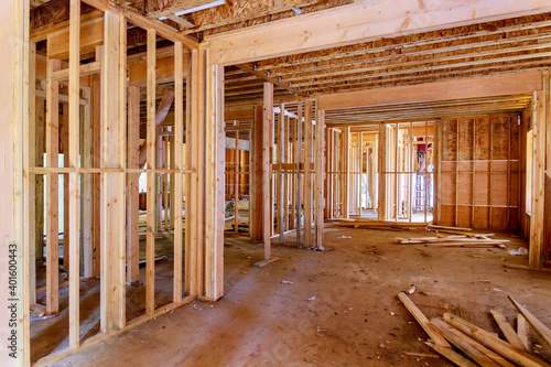 New residential home framing interior view construction new house © ungvar