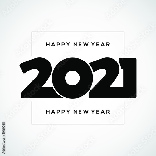  Happy new 2021 year. Elegant black text. Isolated on white background. Vector illustration.
