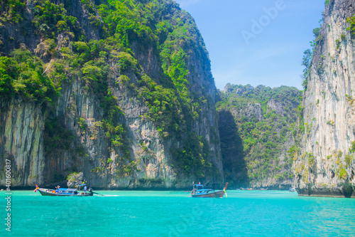 Maya Bay and Phi Phi Island The most popular and famous sea of Thailand and Phuket Island are in the Andaman Sea. © dnai