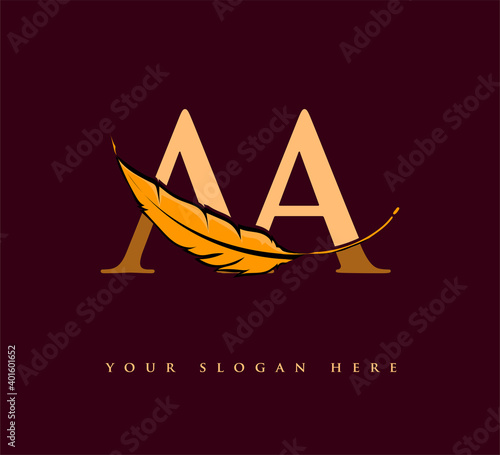 Initial letter AA logo with Feather Company Name, Simple and Clean Design. Vector Logo for Business and Company
