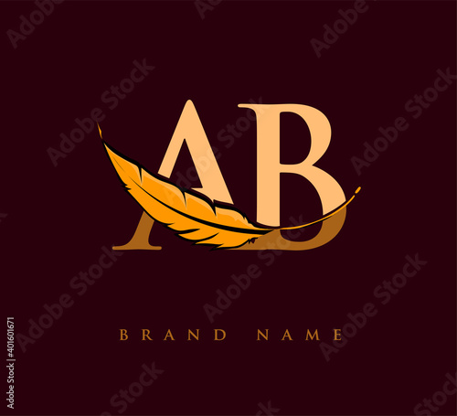 Initial letter AB logo with Feather Company Name, Simple and Clean Design. Vector Logo for Business and Company