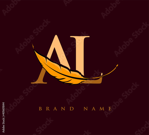 Initial letter AL logo with Feather Company Name, Simple and Clean Design. Vector Logo for Business and Company