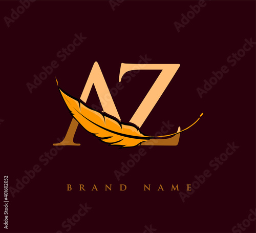 Initial letter AZ logo with Feather Company Name, Simple and Clean Design. Vector Logo for Business and Company