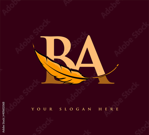 Initial letter BA logo with Feather Company Name, Simple and Clean Design. Vector Logo for Business and Company photo