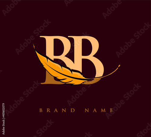 Initial letter BB logo with Feather Company Name, Simple and Clean Design. Vector Logo for Business and Company
