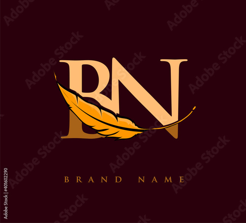 Initial letter BN logo with Feather Company Name, Simple and Clean Design. Vector Logo for Business and Company
