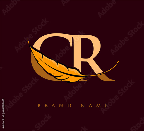 Initial letter CR logo with Feather Company Name, Simple and Clean Design. Vector Logo for Business and Company
