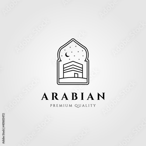 arabian kaaba line art symbol logo vector illustration design