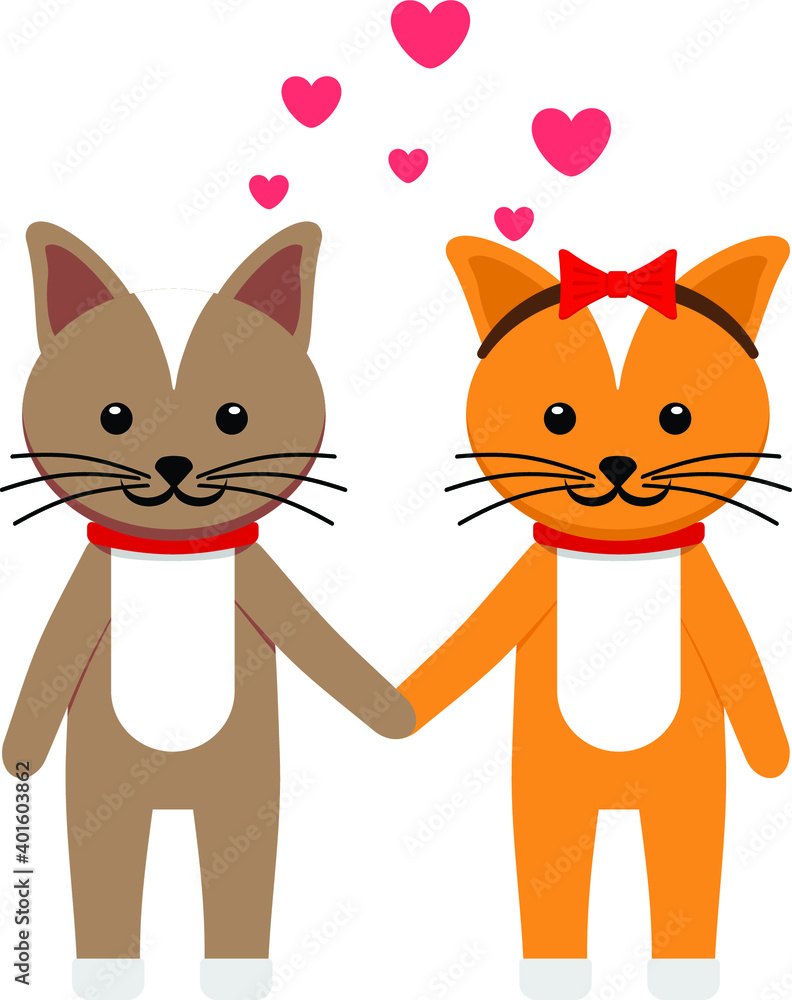 Valentines day animal Couple Cat flat design Valentines day animal Couple Cat flat design
