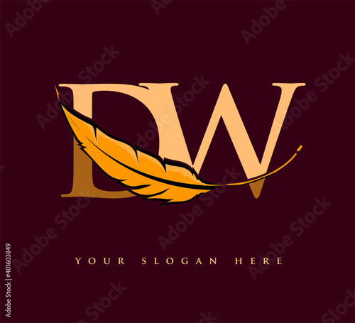 Initial letter DW logo with Feather Company Name, Simple and Clean Design. Vector Logo for Business and Company