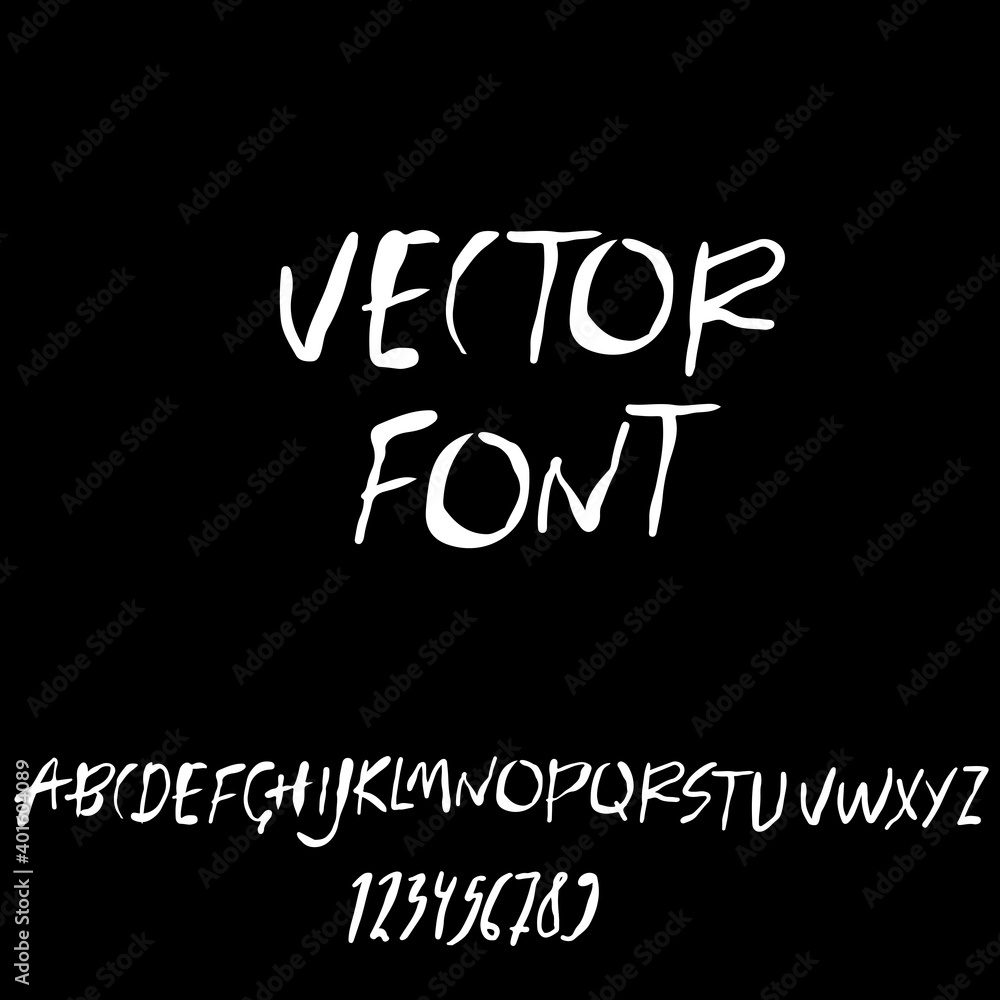 Hand drawn modern brush lettering. Freehand alphabet. Black font. Vector illustration.
