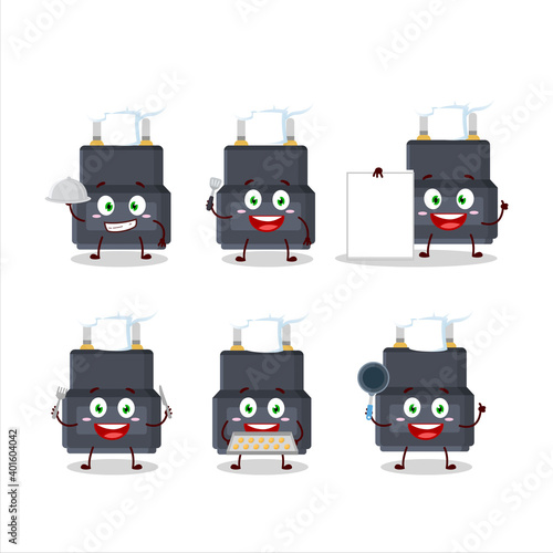 Cartoon character of adapter connector with various chef emoticons