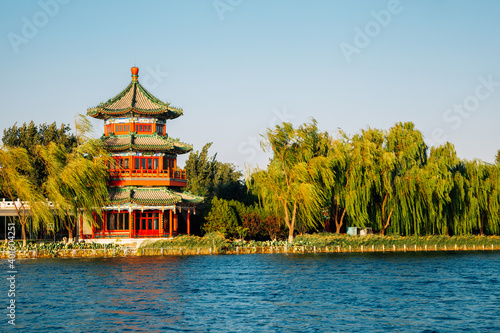 Fototapeta Naklejka Na Ścianę i Meble -  Shichahai Houhai lake and Chinese traditional pavilion in Beijing, China