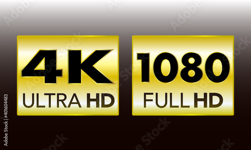 4K ultra HD and 1080p full HD gold banner. vector illustration for video thumbnail, web materials, and blog banner. 