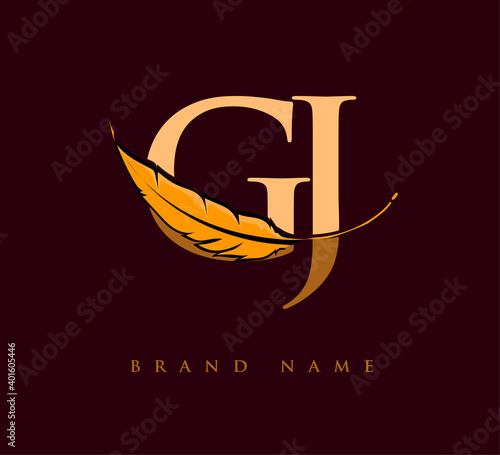 Initial letter GJ logo with Feather Company Name, Simple and Clean Design. Vector Logo for Business and Company