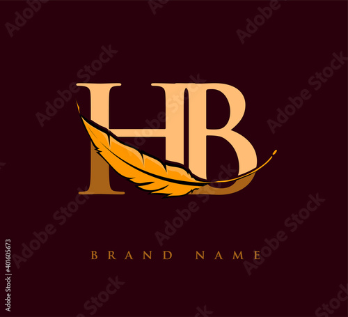 Initial letter HB logo with Feather Company Name, Simple and Clean Design. Vector Logo for Business and Company