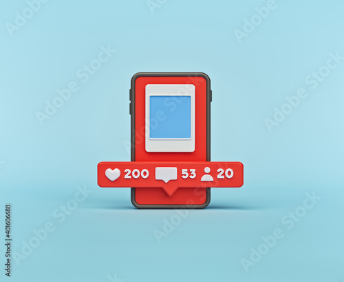 social media icons design with smartphone. minimal concept. 3d rendering
