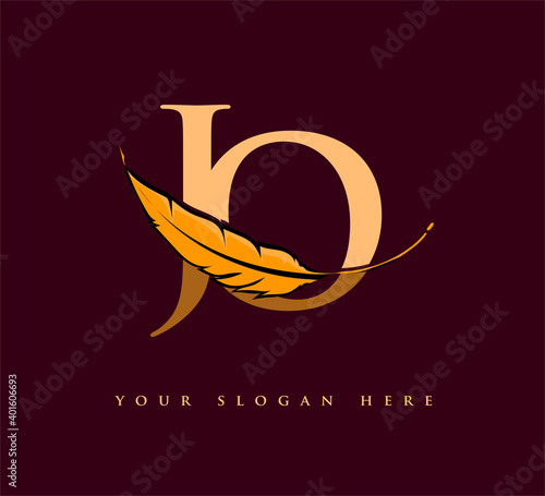 Initial letter JO logo with Feather Company Name, Simple and Clean Design. Vector Logo for Business and Company