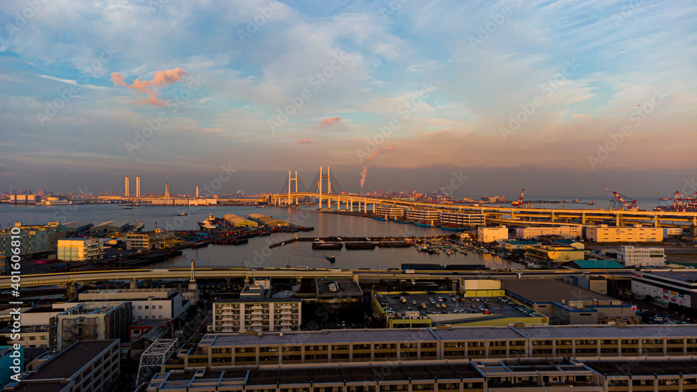 Fototapeta premium Skyline Aerial view in Motomachi, Yokohama