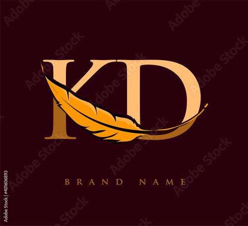 Initial letter KD logo with Feather Company Name, Simple and Clean Design. Vector Logo for Business and Company photo