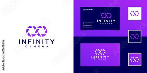 Infinity shutter lens Photography logo designs concept vector, Infinity and Camera logo symbol and business card