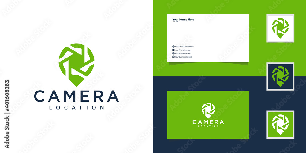 logo of a camera shutter shaped like a map pin for photography template and business card logo of a camera shutter shaped like a map pin for photography template and business card