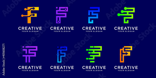 Set of abstract monogram letter f logo template