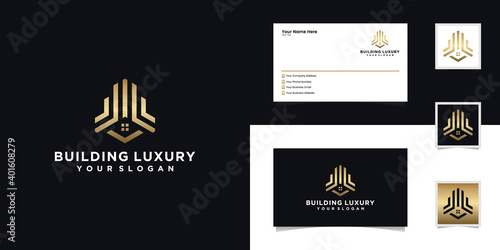 Real estate logo design template and business card