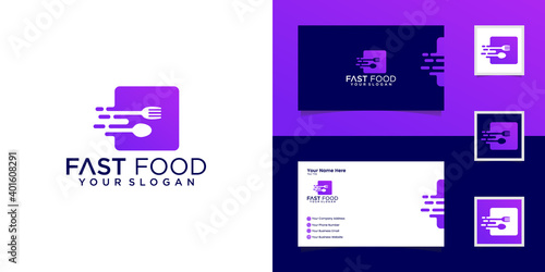 Food Logo Fast Quick Response design template and business card