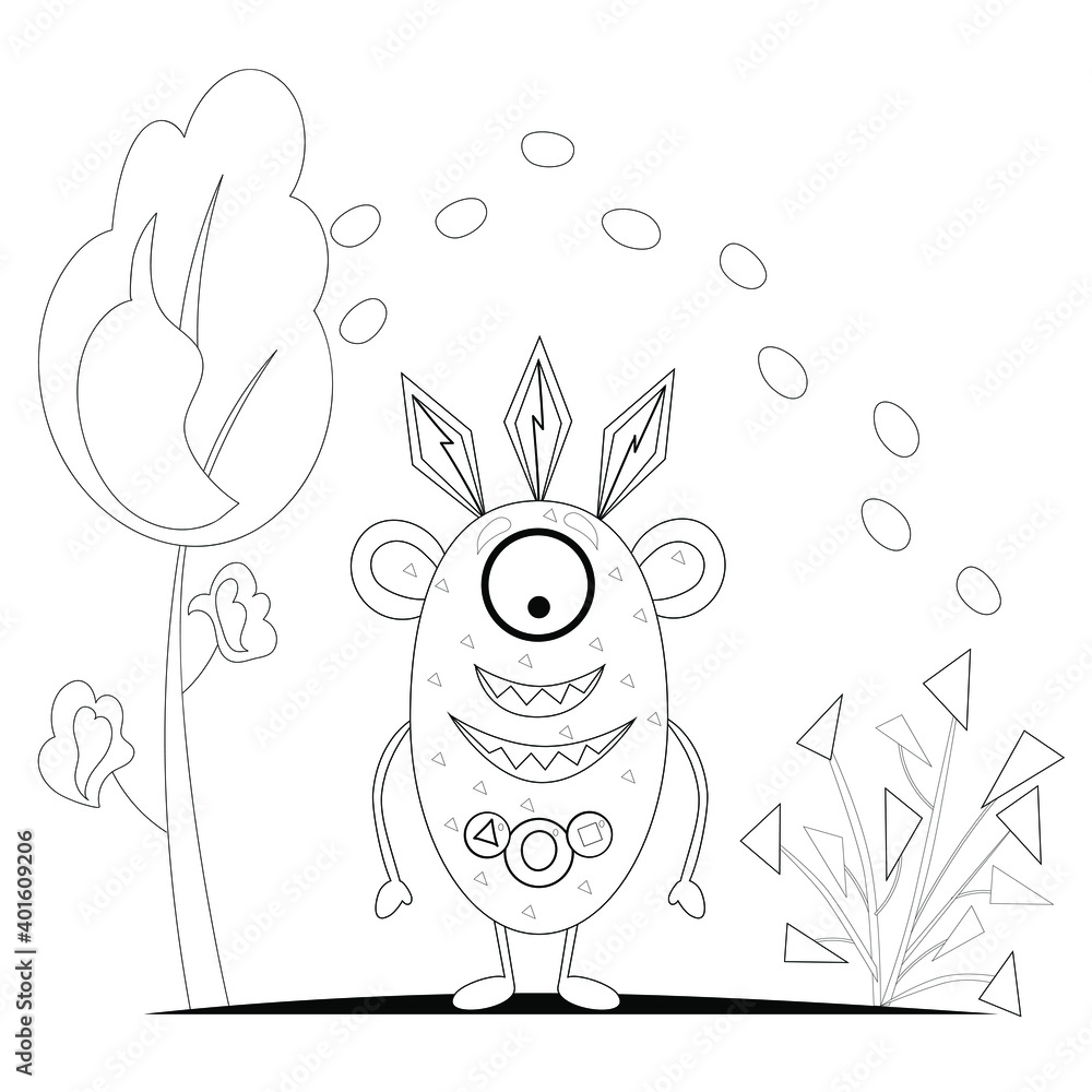 Cute monsters aliens for coloring pages. Bundle of decorative design