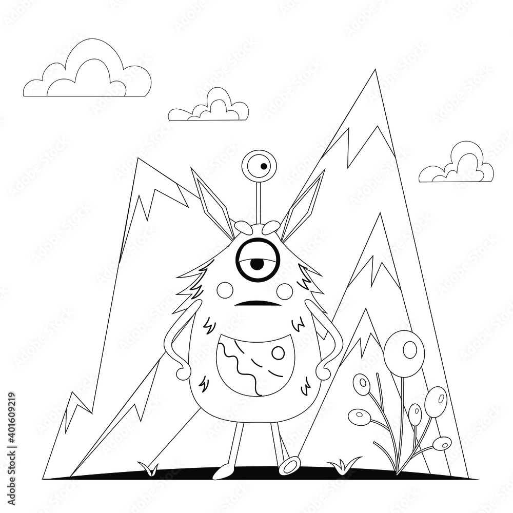 Cute monsters aliens for coloring pages. Bundle of decorative design
