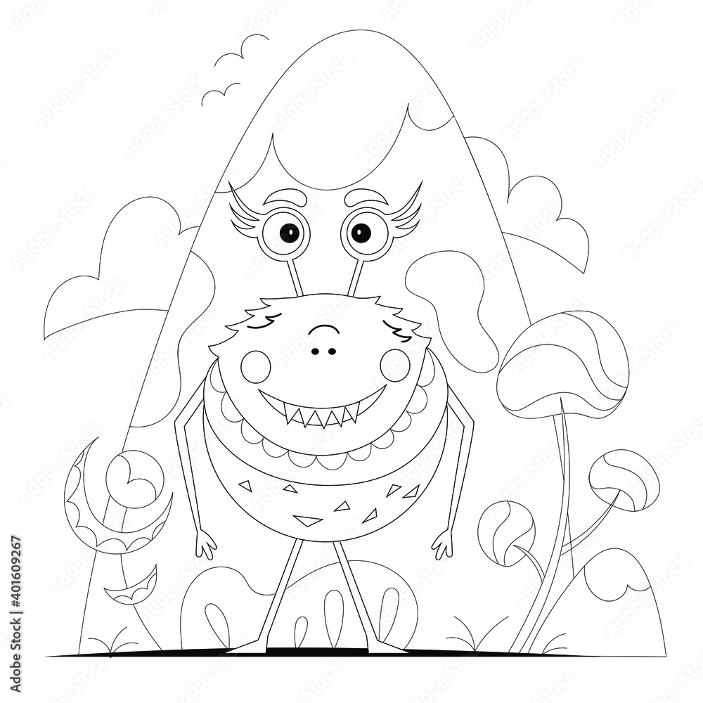 Cute monsters aliens for coloring pages. Bundle of decorative design