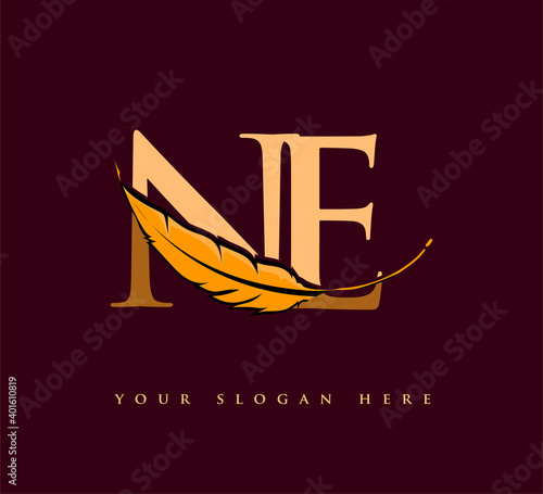 Initial letter NE logo with Feather Company Name, Simple and Clean Design. Vector Logo for Business and Company