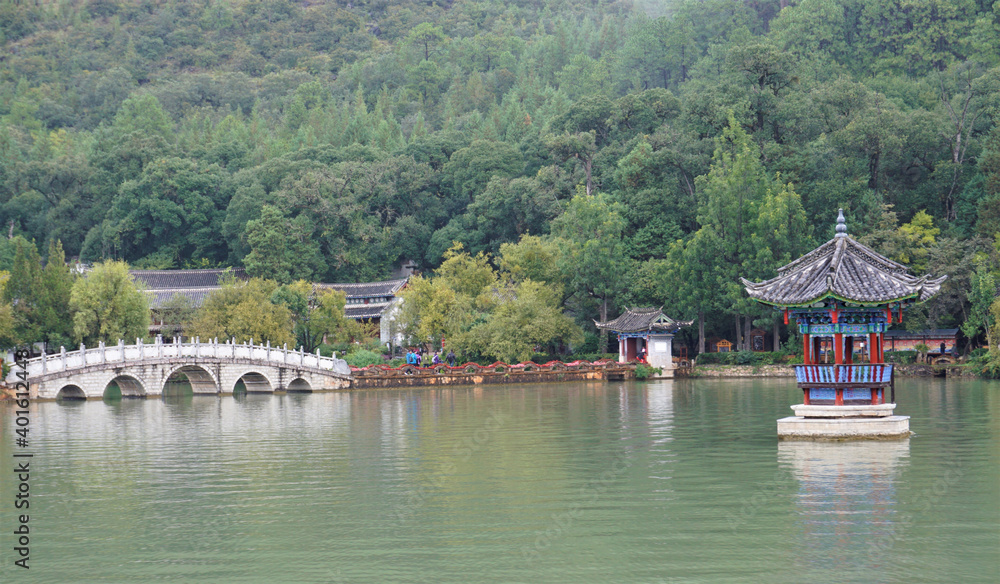 landscape of black dragon pool park in Li jiang city, yunnan , china